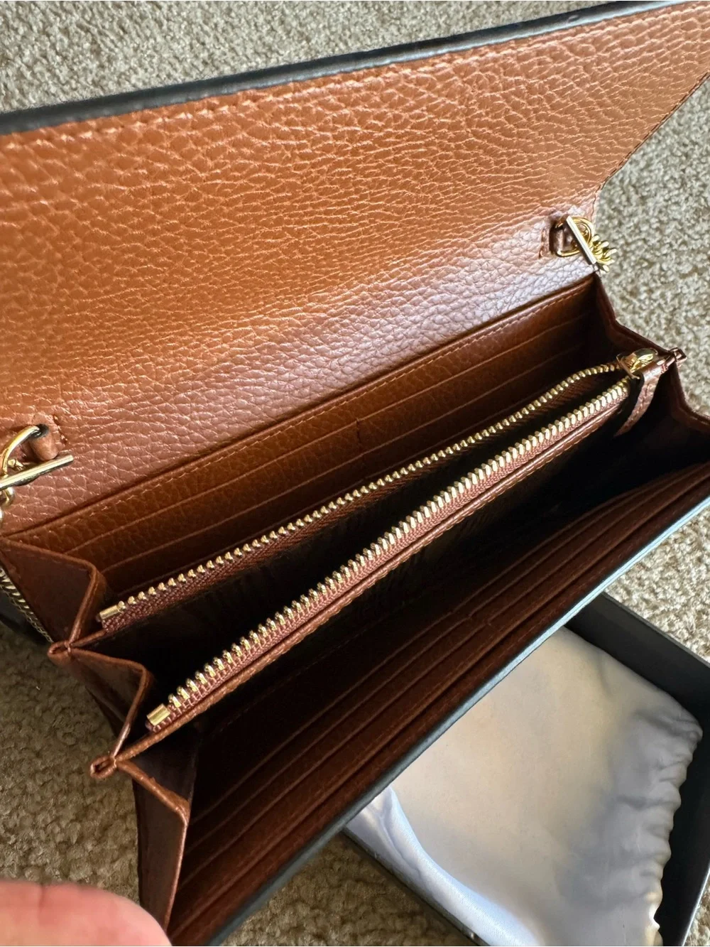 Navy Monogram Denim Crossbody with Brown Leather and Gold Chain - Picture 5 of 7
